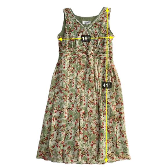 NWT Studio One Green Floral Chiffon Dress Cottagecore Womens Petite Size 12P Y2K - Picture 12 of 12